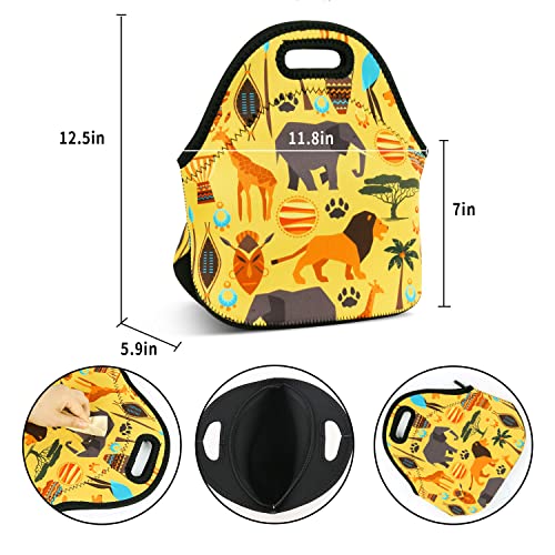 Africa Variation Violet Mist Women's Insulated Neoprene Lunch Bag - Reusable, Animal Patterned, Keeps Food Warm or Cold 2-42H