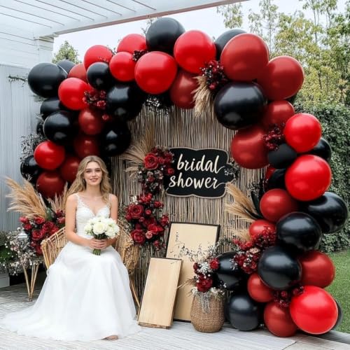Red Black Balloon Garland Kit - Double Stuffed Burgundy & Black Balloons for Birthday Wedding Party Decor - Variation: Red Black