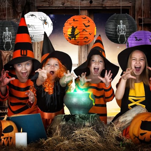 Halloween Hanging Paper Lanterns Set - Jack-O'-Lantern, Skeleton, Spider & Witch Decor, 10 Pieces