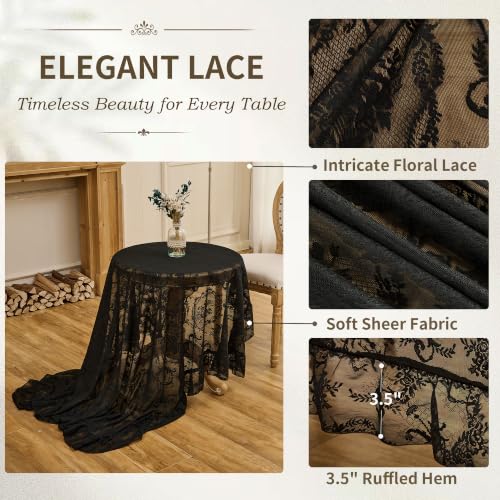 Black Lace Tablecloth 60x60 Square Vintage Floral Overlay - Raedan