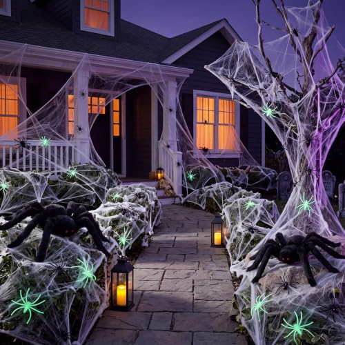 Halloween Spider Web Decorations Set with 105 Fake Spiders - 1500 Sq Ft Indoor & Outdoor Spooky Decor