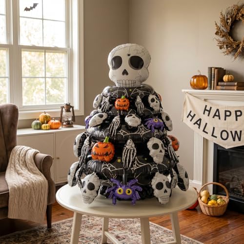 Large 4D Inflatable Halloween Tree with Skull Pumpkins & Spiders - Indoor Outdoor Decor