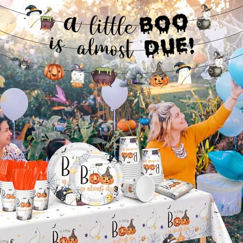 Gray Halloween Baby Shower Party Supplies Set - Plates, Napkins, Cups & Decorations