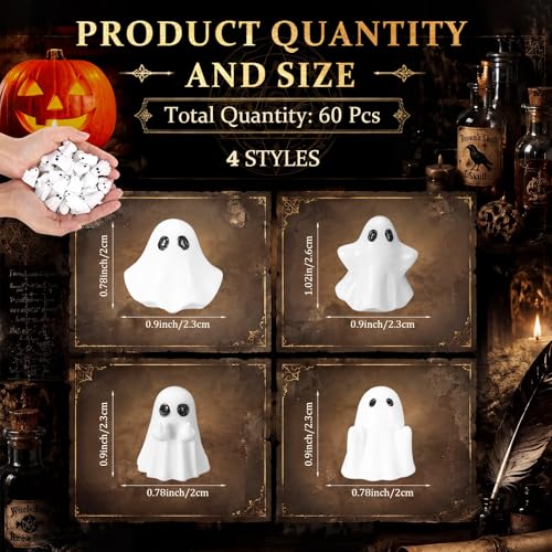 Mini Ghost Figurines Set - 60 Waterproof Resin Halloween Decorations