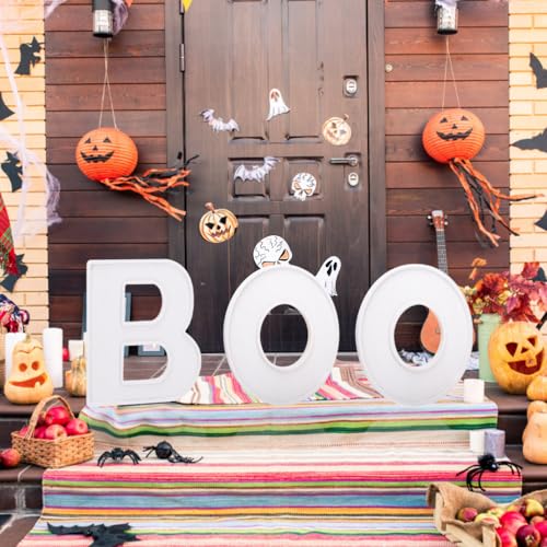 Wooden Boo Letter-Shaped Serving Platter for Halloween Snacks - White, 12 Inch