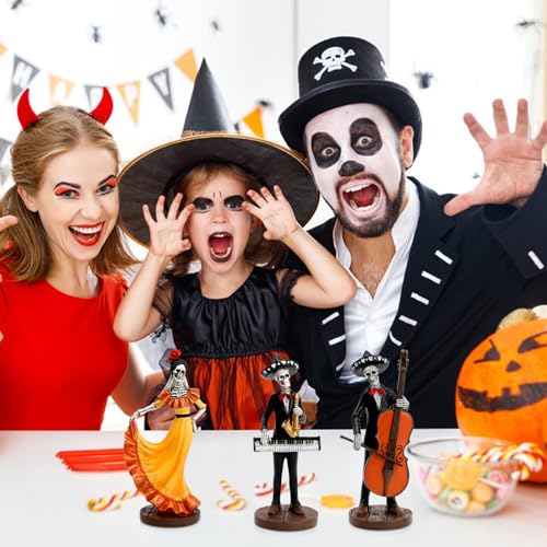 Day of the Dead Skeleton Figurines Set of 3 - Mariachi Band Halloween Decor