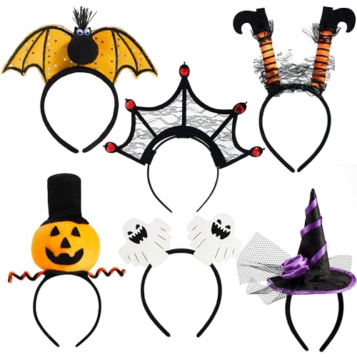 Halloween Headbands 6 Pack Pumpkin Bat Witch Ghost Spider Web Costume Accessories