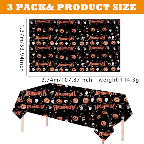 Halloween Plastic Tablecloth 3 Pack - Orange Pumpkin & Skeleton Party Decorations