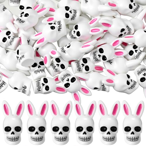 Easter Mini Resin Skull Figures with Rabbit Ears - 50pcs Tiny Garden & Decor Ornaments