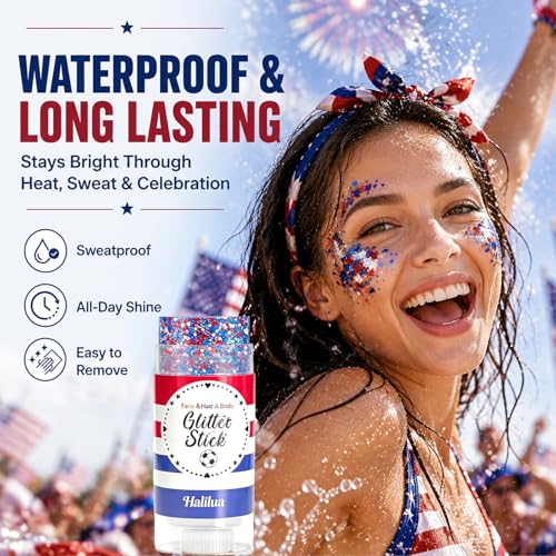 Patriotic Hexagon Glitter Stick for Face Hair Body - 4th July Independence Day Accessories - Hexagons-1