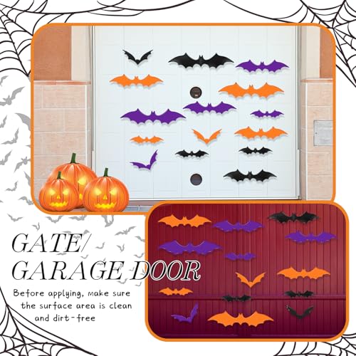 Halloween Bat Magnets Set - 15 Pieces in Black, Purple, Orange - 4 Sizes, 3D Decorations