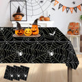 Halloween Plastic Tablecloth Waterproof Disposable Rectangular Cover - Black Spider Web, 54×108 Inches (3 Pcs)