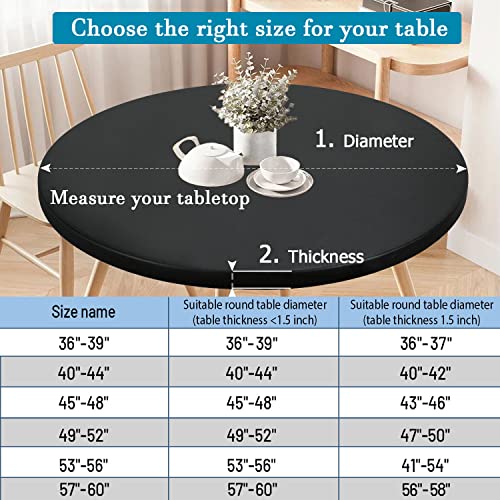 Black Round Fitted Tablecloth 59 Inch Waterproof Anti-Tear Elastic Cover
