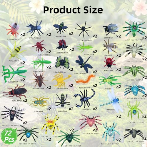 72Pcs Plastic Insect Figures for Kids Halloween Decorations and Sensory Play