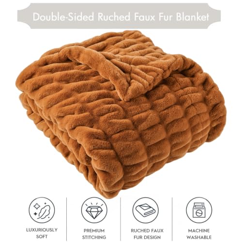 Orange Faux Fur Throw Blanket - 50x60 Inch Double-Sided Cozy Couch Decor