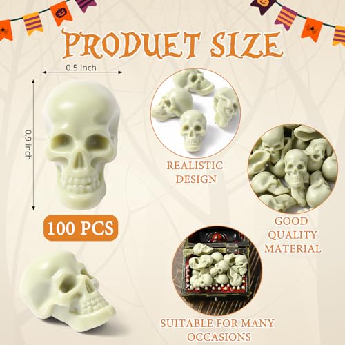 Mini Plastic Skull Heads Halloween Skeleton Figurines - 100pcs Prank & Decoration