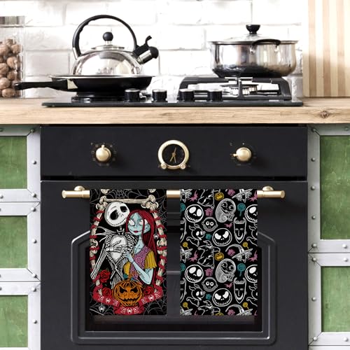Gray Halloween Kitchen Towels 18x26 Inch 2 Pcs Spooky Home Party Decor