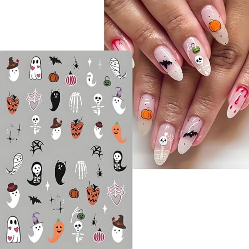 Halloween Nail Stickers 12 Sheets Self-Adhesive Spooky Nail Decals for DIY Manicure