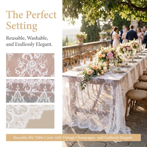 White Lace Tablecloth 60x120 Inch - 2-Pack Elegant Wedding Decor - Variation of B-White / 2