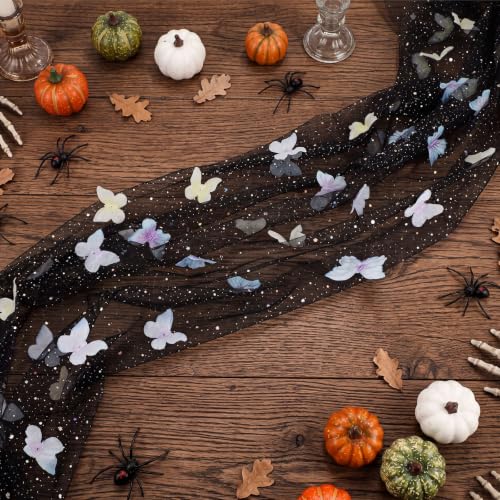 Halloween Black Butterfly Table Runner 9.8 ft Tulle Tablecloth for Parties