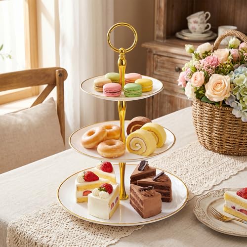 Gold and White 3-Tier Plastic Cupcake Stand Set - Elegant Dessert Serving Tray