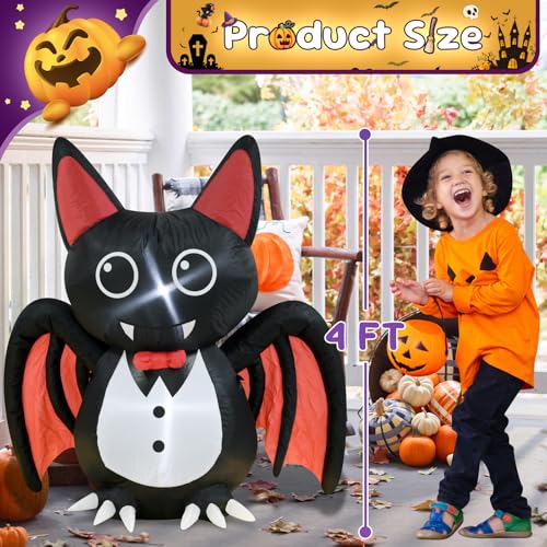 4FT Halloween Inflatable Bat with LED Lights - Yard & Garden Decor - Outdoor Friendly