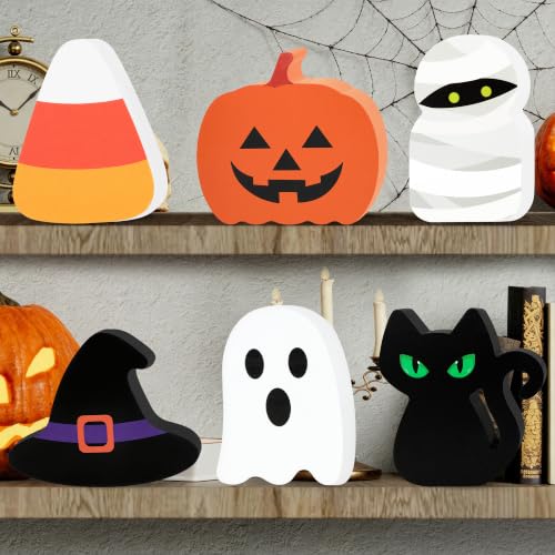 Halloween Wooden Decorations Set - 6 Pcs Table Signs - Ghost, Pumpkin & More - Variation of THIS listing