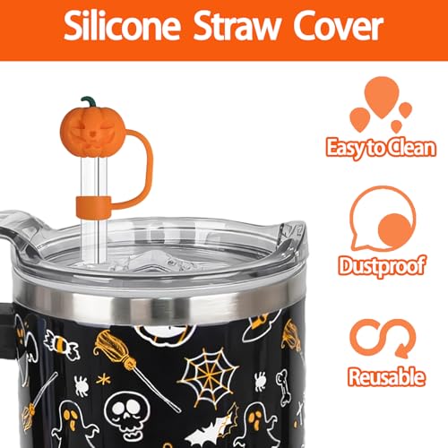 Halloween 5pcs Silicone Straw Covers for Stanley Cup - Black+Orange