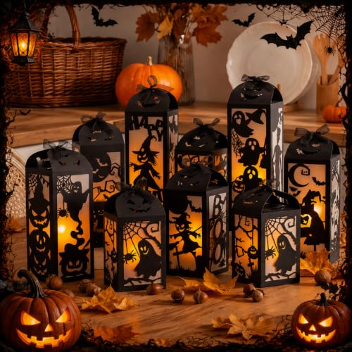 Halloween Centerpiece Lantern Set - Light Up Paper Decorations, 8 Pieces - Gerrii