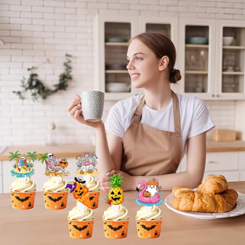 48PCS Summer Halloween Cake Toppers Spooky Fruit and Ghost Decor for Parties