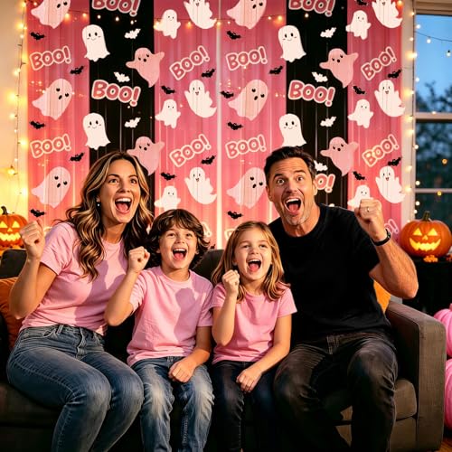 Pink Ghost Halloween Backdrop - 2 Pack, 3.3x8.2ft Party Decorations for Baby Showers & Birthday