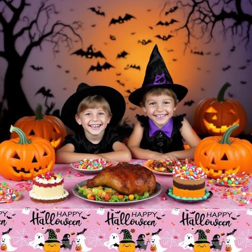 Pink Halloween Tablecloths Pack of 3 108x54 Inch Plastic Party Decor
