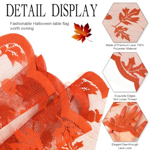 Fall Thanksgiving Leaves Lace Table Runner - 13x72 Inch, Orange, Fall Decor - Fall-1PCS