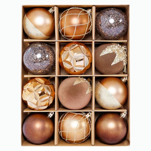 Copper Gold Velvet Baubles - 12 Pack, 3.14 Inch Christmas Tree Ornaments - Tactile & Durable Holiday Decor