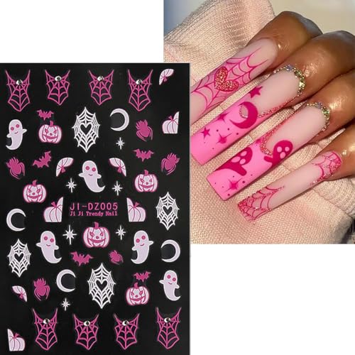 Halloween Nail Stickers-20 Sheets Rhinestones Ghost Pumpkins Web Spiders Glitter Spooky Decor