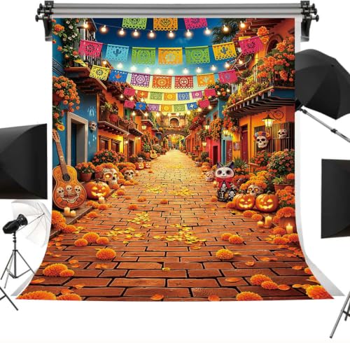 Day of the Dead Backdrop 6x8FT Dia De Los Muertos Mexican Street Scene Vinyl Decor