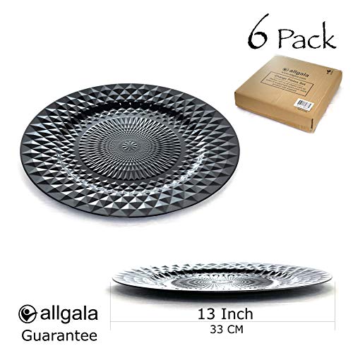 Black Charger Plates 13-Inch Heavy Duty Plastic 6-Pack - Wedding & Holiday Decor