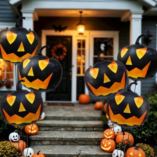 Halloween Black Pumpkin Balloons Set – 6 Foil Orange & Black Decorations