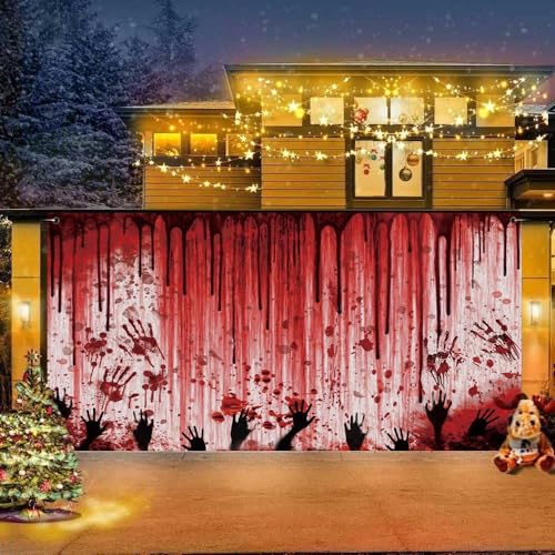 DORCEV 6x13ft Bloody Halloween Garage Door Cover Banner Decorations Party Backdrop