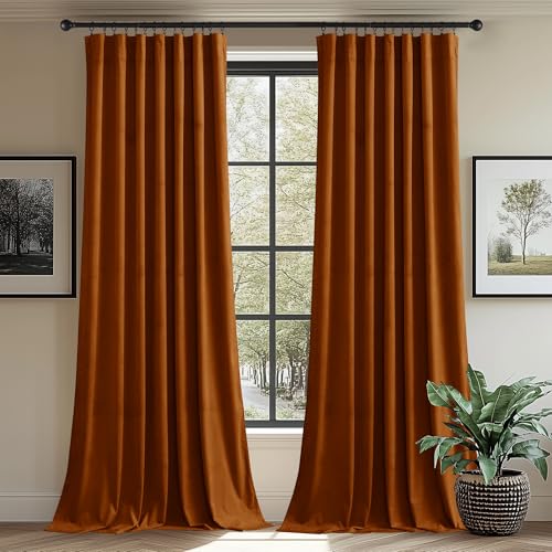 Autumn Series Burnt Orange Thermal Velvet Curtains - 62W x 90L, Pack of 2