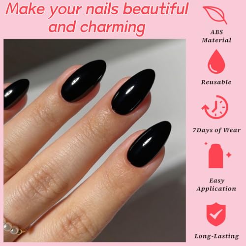 120Pcs Black Almond Short Press-On Nails with Glue Tabs & Manicure Kit
