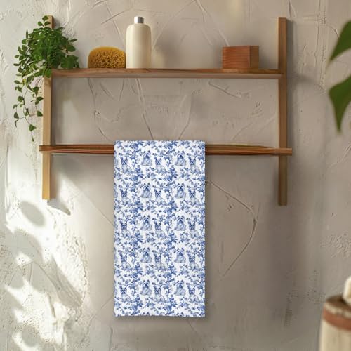 Yorkie Chinoiserie Kitchen Towels - Blue & White Dog Dish Hand Towel - 16x24 Inch