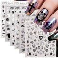 Halloween Nail Stickers Set - 6 Sheets Holographic Gothic Ghost Skull Spider Web Decor for DIY Manicure - Black & White