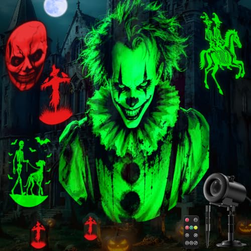 12-in-1 Halloween Projector Lights - Outdoor Dynamic 3D Motion Decor - Clown Variation