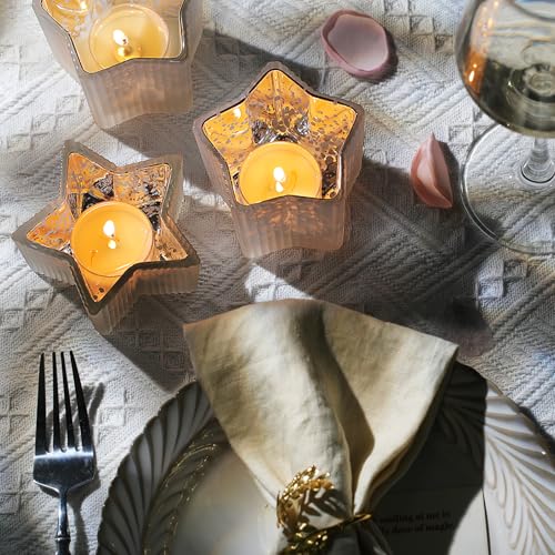 Frosted White Star Candle Holders Set - 10 Pcs Silver Ribbed Votives for Weddings & Holiday Decor