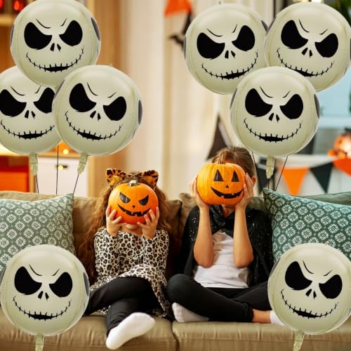 Green 8 Pcs 22 Inch 4D Skull Head Halloween Balloons Party Decorations
