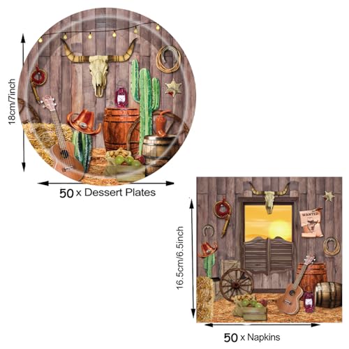 50-Pack Western Cowboy Party Supplies Plates and Napkins for Cowboy Theme Events