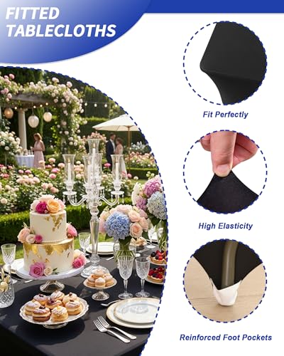 Fixwal 8FT Black Stretch Tablecloth - Fitted Polyester Spandex Cover, Premium Fit for 8 Foot Tables, Variation: Black / 8 Ft / 4