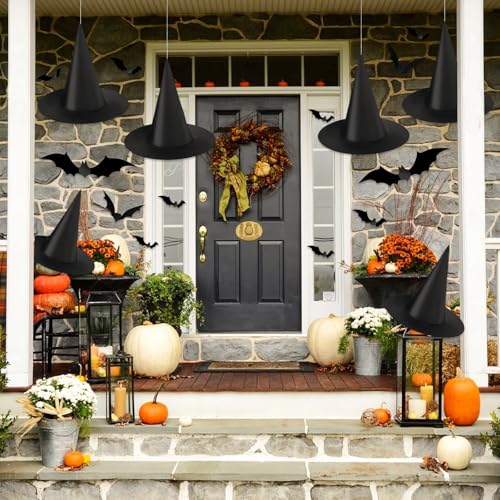 Halloween Witch Hat Set with 3D Bat Stickers - Indoor Outdoor Decorations, 24 Pieces