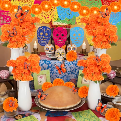 Day of the Dead Decor Set with Marigolds Banners Butterflies - 60 pcs